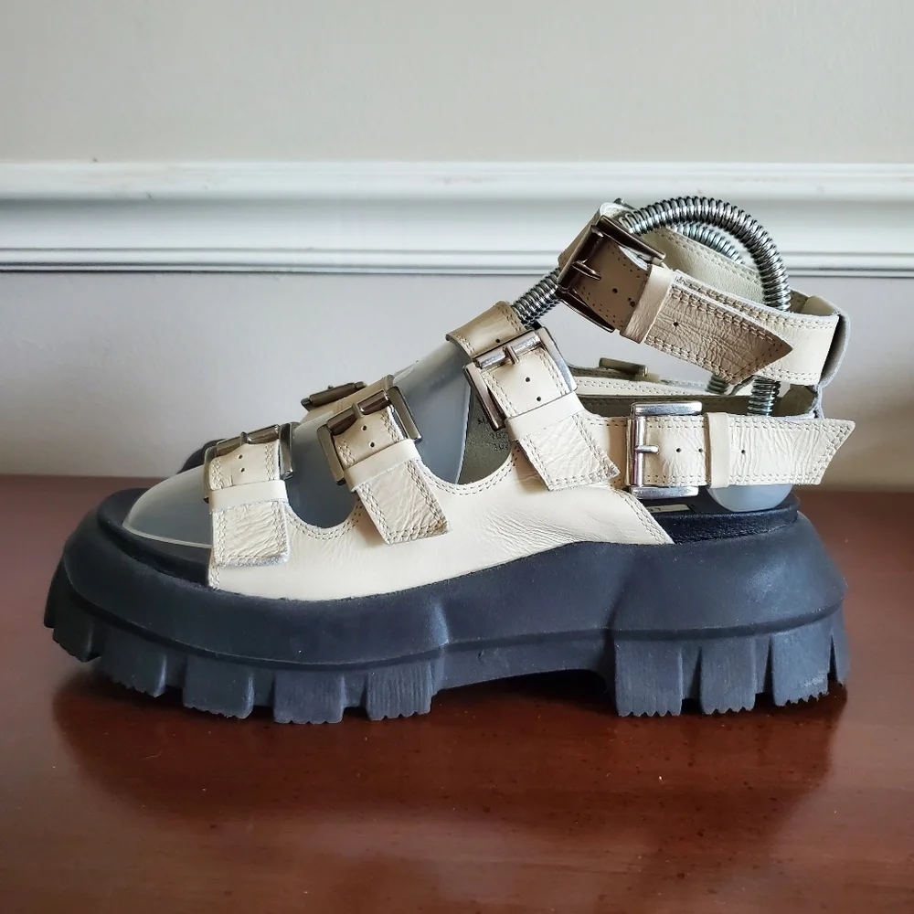 Topshop Size‎ 5 (38) Women's Leather Gladiator Block Buckle Sandals Cream - Picture 7 of 15